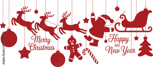 Christmas and new year red hanging silhouettes festive design