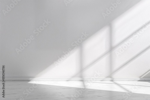 Minimal white interior with marble texture and sunlight shadow