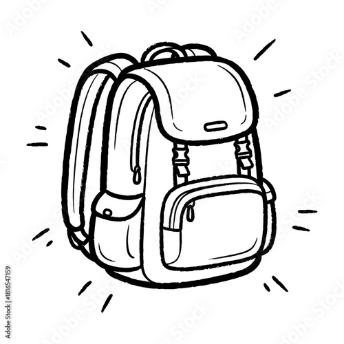 Monochromatic Hand-Drawn Backpack Illustration with Outline Art Style