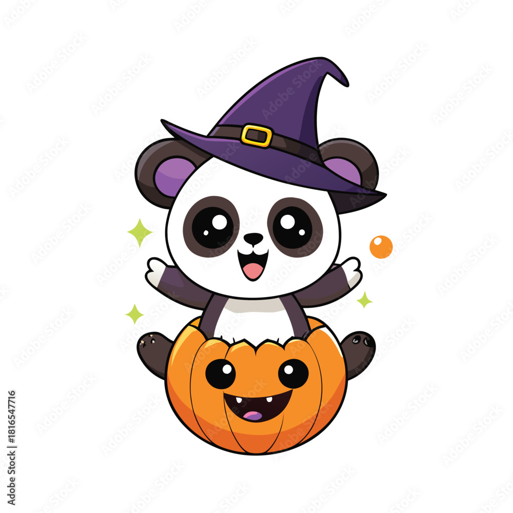 Fototapeta premium cute halloween witch with pumpkin and animals cartoon illustration