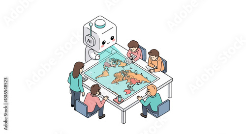 AI Global Strategy Planning with Business Team and World Map