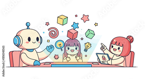 AI Robot and Kids Collaboration in Education Meeting