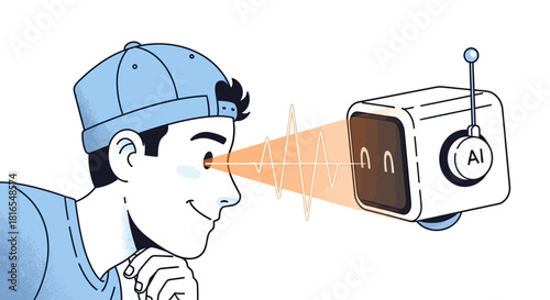 AI Machine Learning Interaction Concept Illustration on White