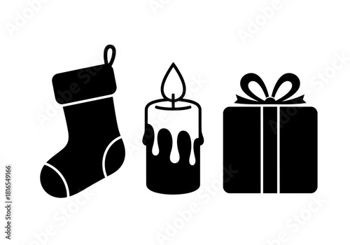 Festive Icons Stocking, Candle, and Gift