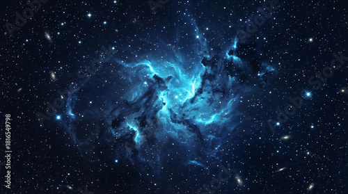 Deep Space Background with Glowing Blue Nebula and Star Field
