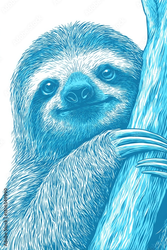 Obraz premium Adorable Sloth Climbing Tree