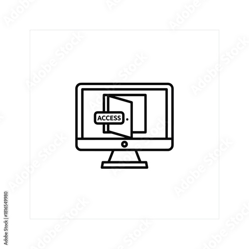 Computer monitor displaying an open door icon with an access granted notification, isolated on