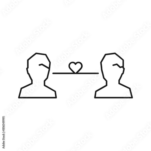 Simple line icon representing connection and love between two people, isolated on