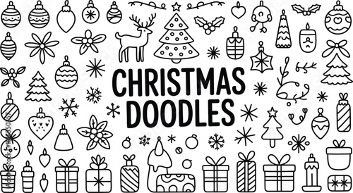 Christmas season decorative doodle set, holiday vector elements