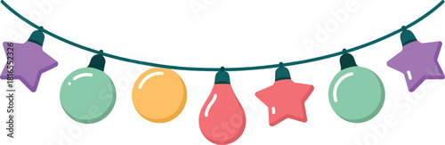 Bright decorative string lights garland flat vector illustration