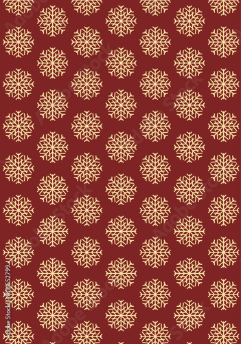 Patrón repetitivo de copo de nieve dorado sobre fondo granate