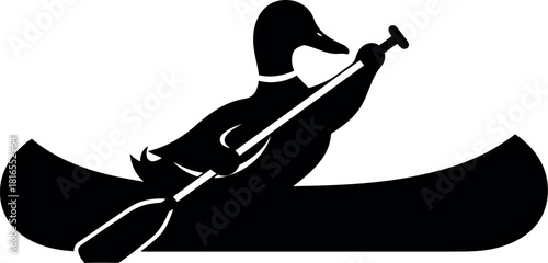 Duck paddling canoe silhouette