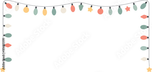 Festive string light border with pastel colored bulbs frame design