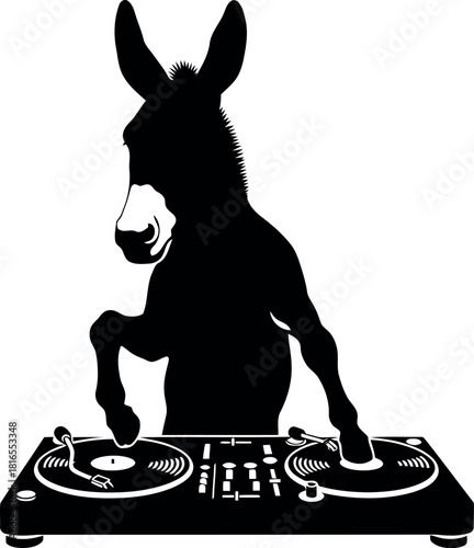 Donkey dj silhouette with wine glass