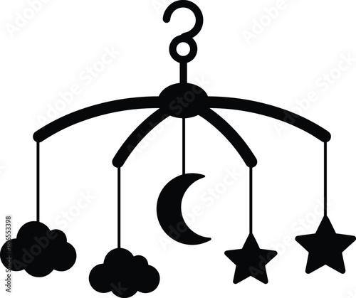 Baby mobile silhouette, nursery hanging toy vector, moon star cloud design, infant sleep decoration, crib accessory illustration, bedtime soothing, flavector silhouette