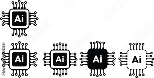 AI microchip icons, artificial intelligence chip symbols, processor icons, digital technology icons, machine learning hardware, futuristic circuit icons, innovation icons, computing icons