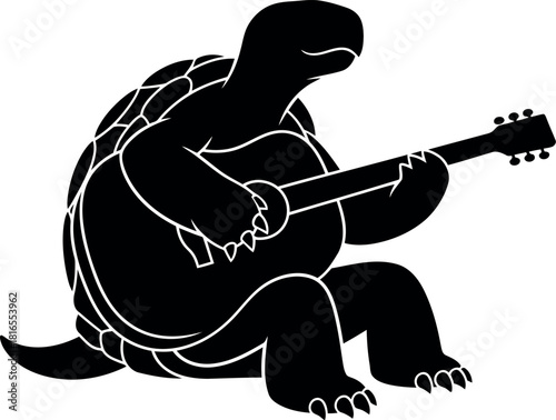 Silhouette tortoise playing guitar