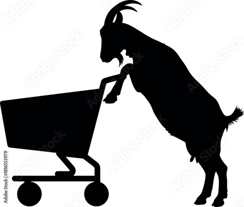 Goat pushing shopping cart silhouette