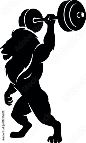 Lion weightlifting silhouette strength power icon