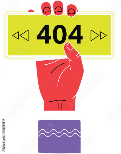Hand Holding a Sign with 404 Error Code, Representing Page Not Found, Website Problem, Internet Glitch, and Technical Development Concept Vector.