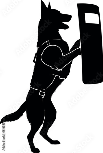 Police k9 officer with riot shield silhouette