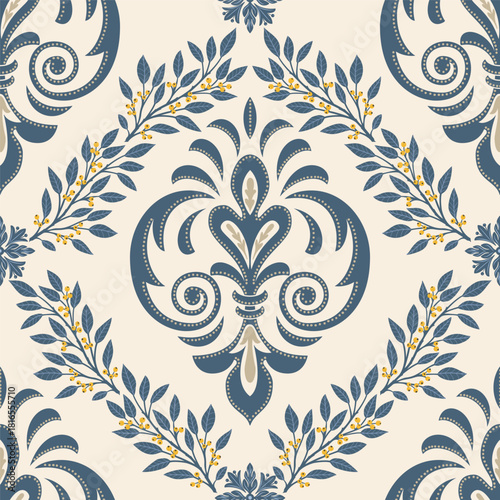 Damask modern seamless pattern element. Vintage classical old fashioned damask ornament, seamless texture for wallpapers, textile.