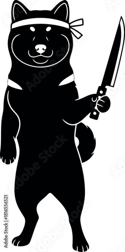 Shiba inu warrior with katana black silhouette