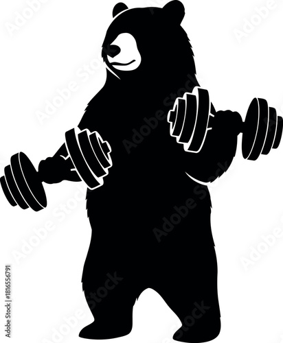 Fitness bear lifting dumbbells silhouette