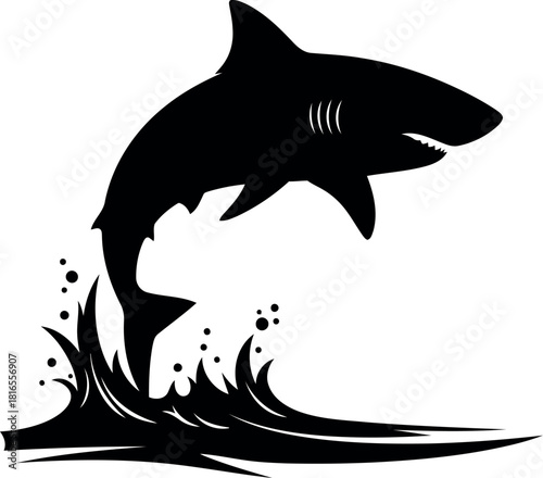 Jumping shark silhouette ocean splash