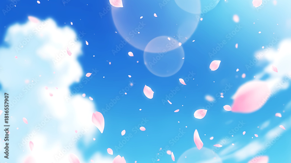 Fototapeta premium 晴天を舞う桜の花びらの背景素材