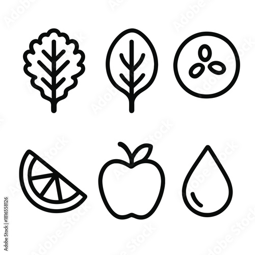 Green Smoothie Icons. Green Goodness linear icon set. kale, spinach, cucumber, lime, apple, droplet