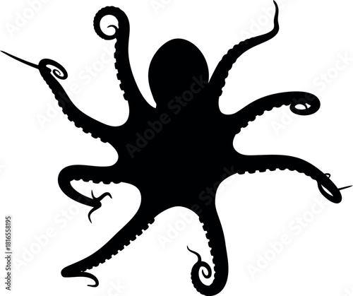 Black octopus silhouette nautical marine life