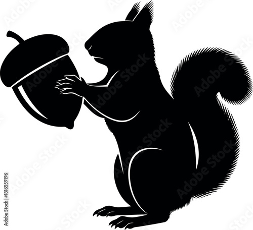 Black silhouette squirrel holding acorn autumn forest icon