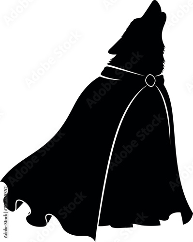 Mystical wolf howling silhouette cloaked