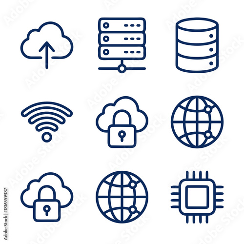 Blue Tech Icon Set - Cloud, AI and Network Symbols