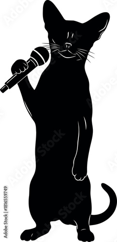 Silhouette cat singing microphone