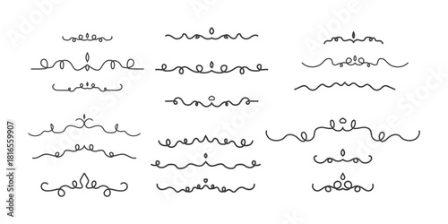 Set of Vintage decorative lines. text dividers. Line border. Lines separators, Borders, Set of various doodle style line dividers and arrow icons for design