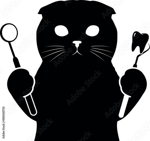 Cute cat dentist icon dental care symbol