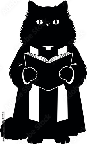 Black cat clergy reading holy book