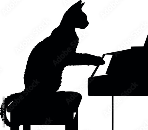 Black cat silhouette playing grand piano