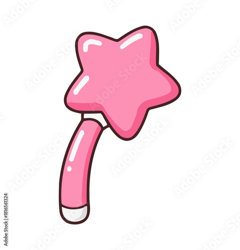 Single Cute Candyland Pastel Pink Star Wand Icon for Magic, Wish, Ranking, and Fairy Tale Design Element