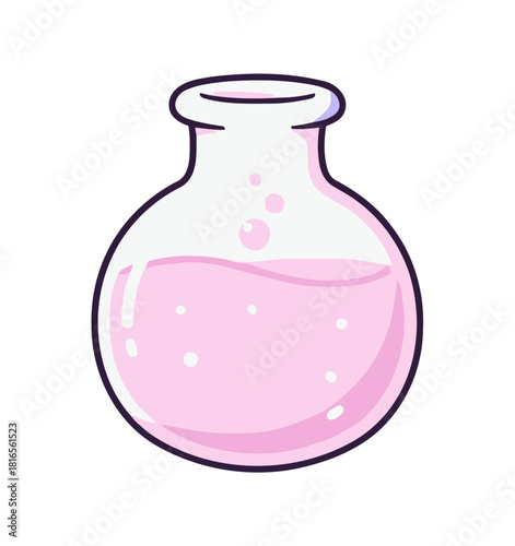 Pink Sweet Bubble Potion in a Round Bottom Glass Flask Icon for Science, Chemistry, or Magical Laboratory Experiments