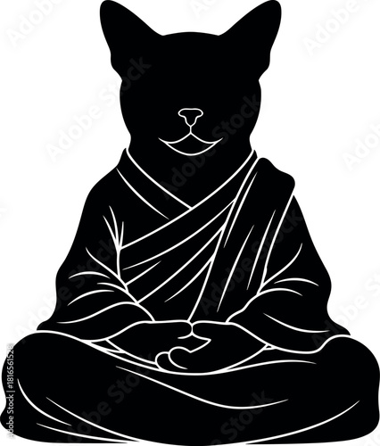 Zen cat silhouette meditation pose