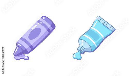 Colorful Sweet Art Paint Tube Icon Set: Squeezable Container for Creative Drawing and Painting Supplies