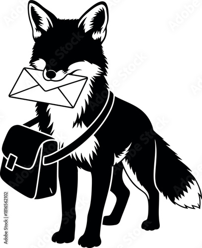 Fox mail carrier with letter and satchel