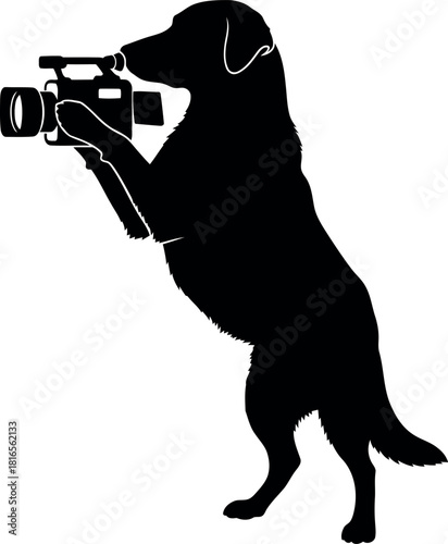 Dog silhouette with vintage camcorder