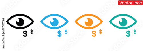 Eyes watching money growth, a profitable investment concept symbol,Dollar eye icon set in styles . Human eye with dollar sign . Vector illustration,