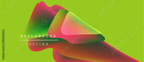 Abstract vibrant design. Fluid shapes overlap, creating dynamic visual effect. Lime background complements colorful gradients. Modern aesthetic.