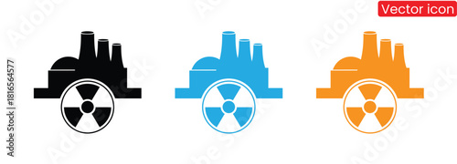 Colorful nuclear power plant icons representing energy production,Nuclear power electricity icon set.Power related icons. Green energy vector icons set.Renewable nuclear reactor power generator symbol