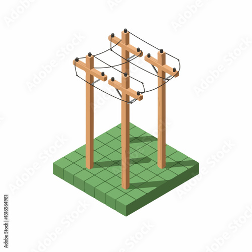 Wooden electric utility poles with simple wiring
